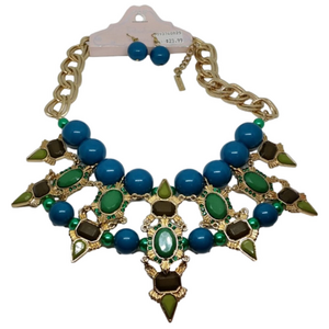 𝅺New Mika Colorful Regal Bejeweled Costume Jewelry Set Necklace and Earrings